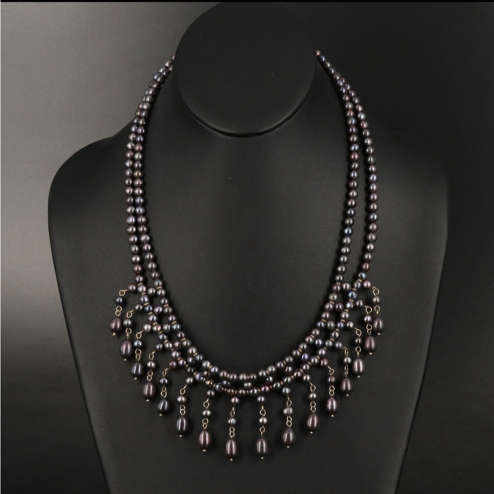 Elegant Statement Piece 14k Pearl Fringe Neckless